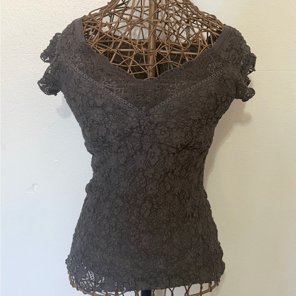 CAbi dark gray Lace Scoop Neck Top